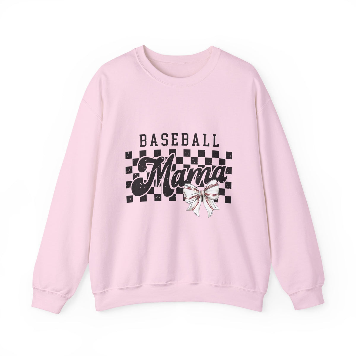 Baseball Mama Sweatshirt — Checkerboard Design with Pink Bow