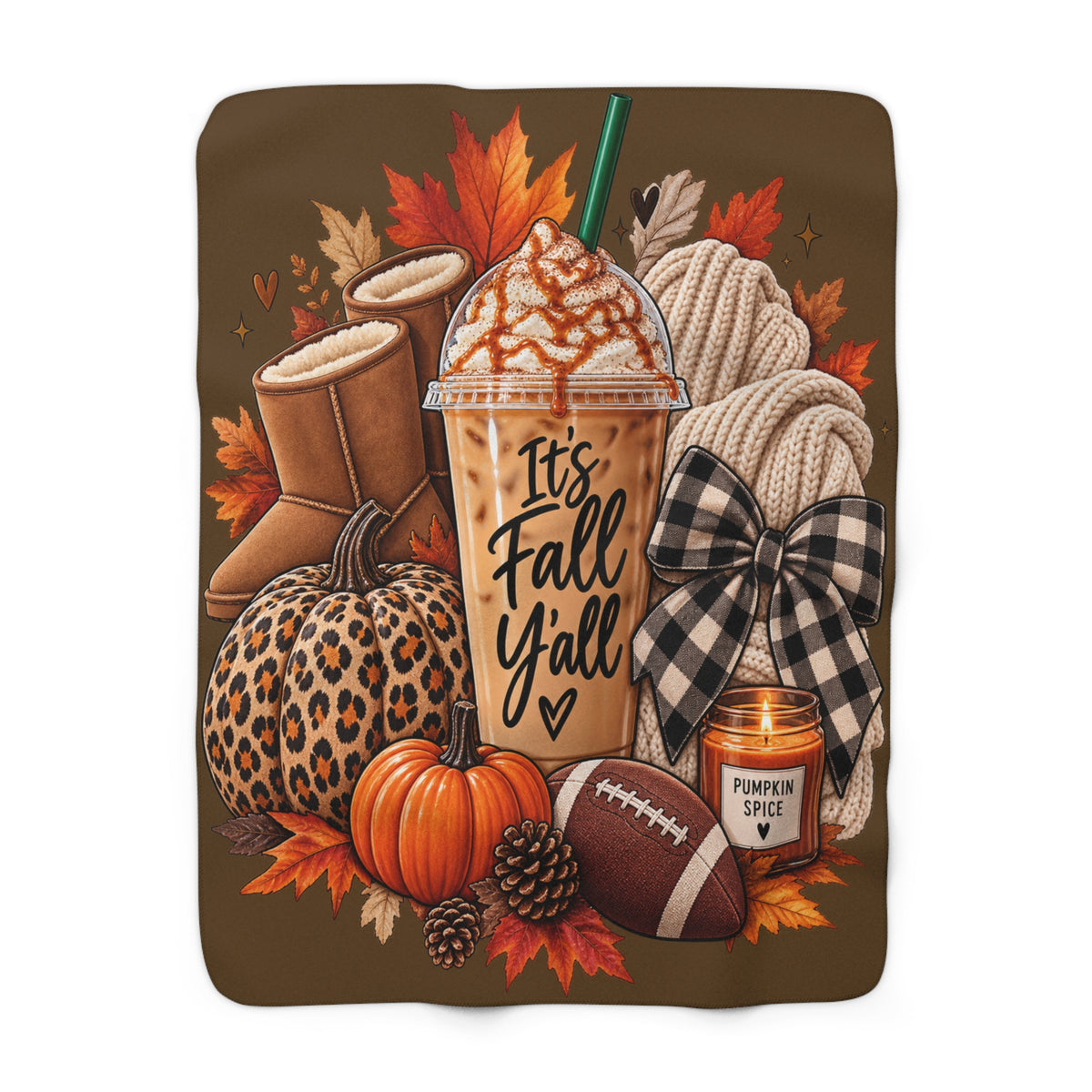 Fall Sherpa Blanket – "It's Fall Y'all" Pumpkin Spice Cozy Throw