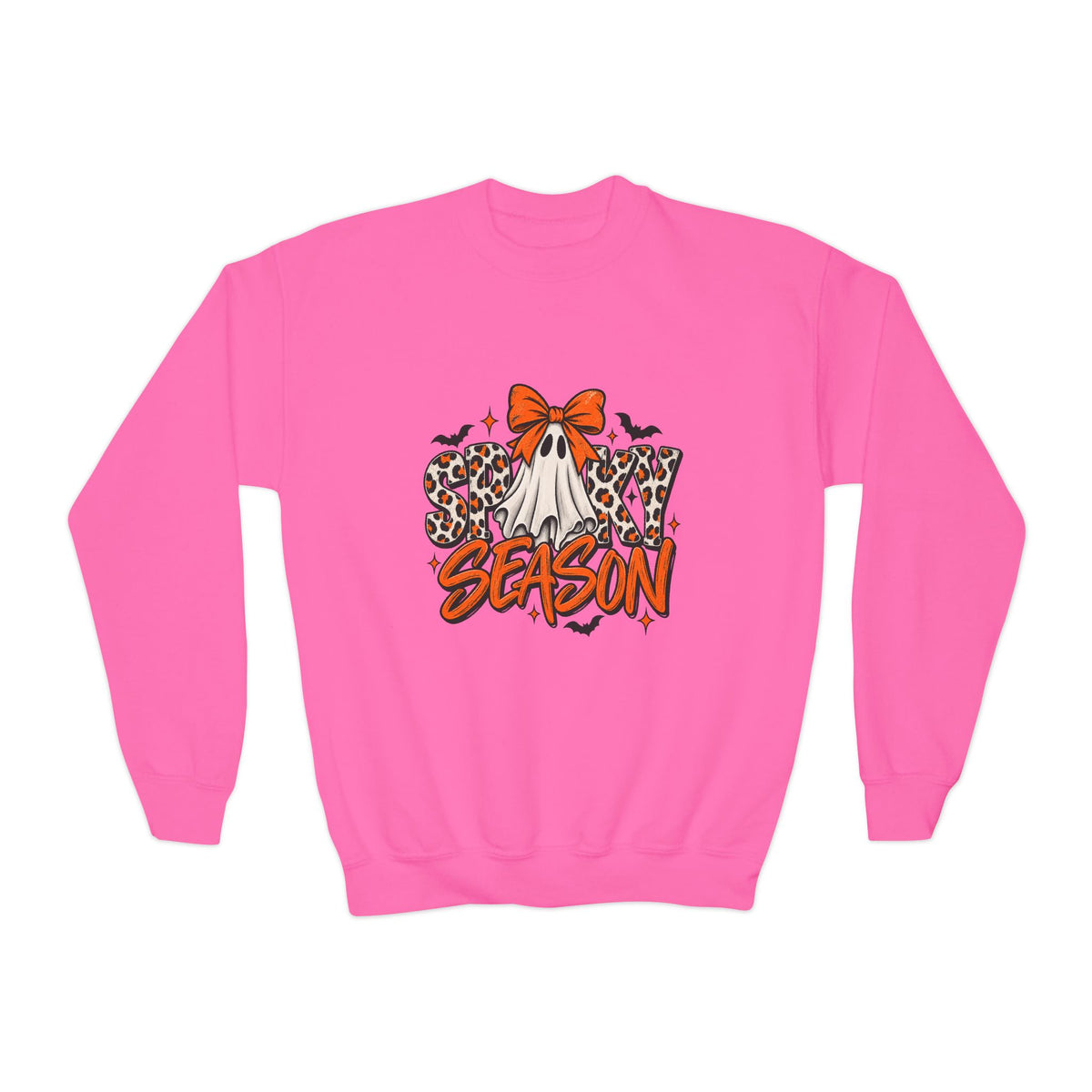 Youth Crewneck Sweatshirt — 'Spooky Season' Leopard Pumpkin Graphic