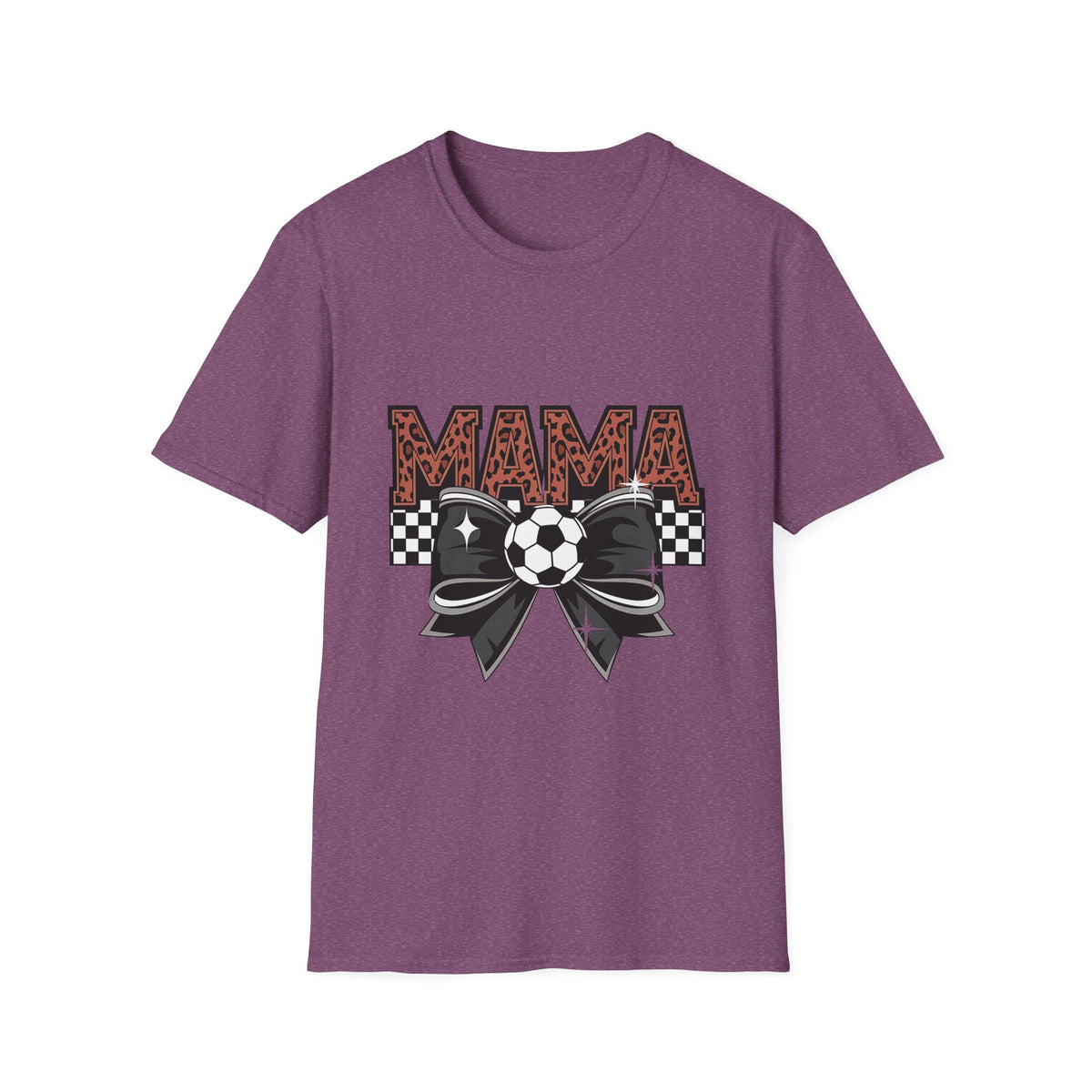 Mama Soccer Mom T-Shirt — Leopard Print & Checkered Bow Design