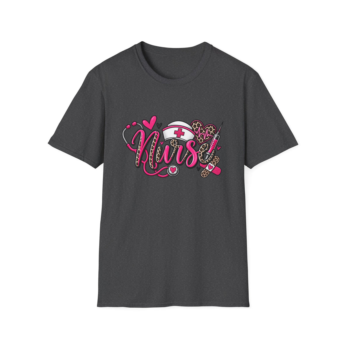 Nurse Heartbeat Graphic T-Shirt — Pink Leopard Medical Nurse Tee