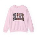Mama Patchwork Crewneck Sweatshirt — White Graphic "MAMA" Patterned Pullover