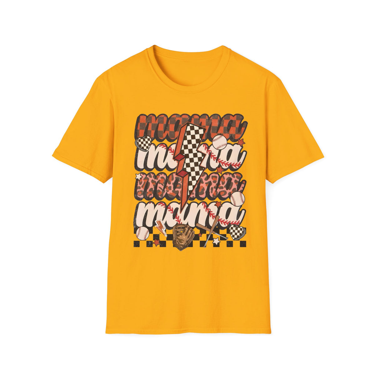 Baseball Mama T-Shirt — Checkerboard Lightning Mom Graphic Tee