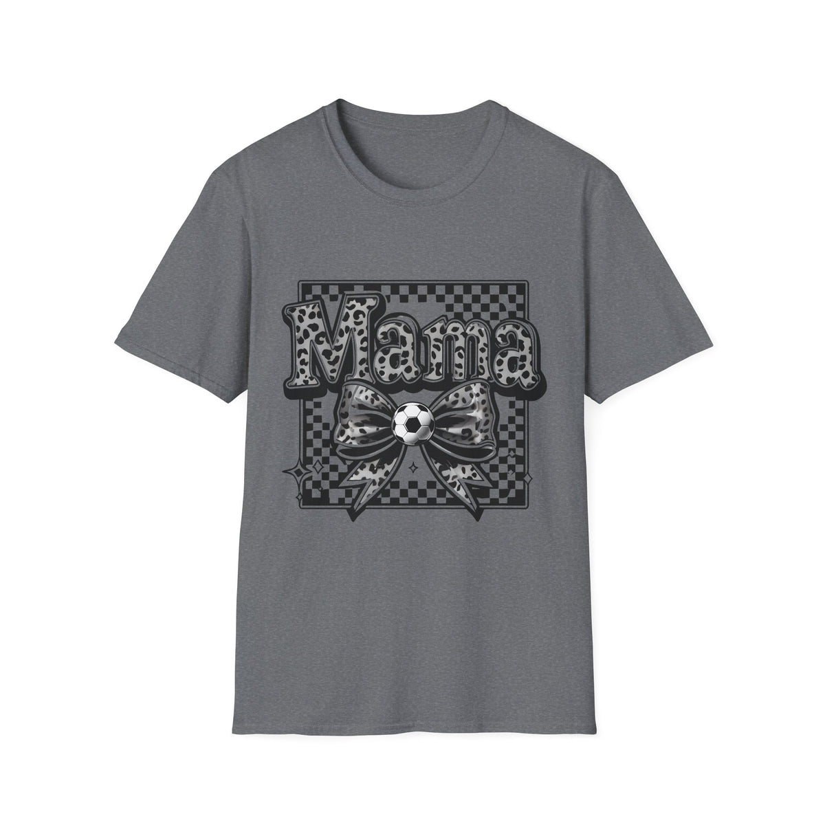 Mama Graphic Tee — Checkerboard Leopard Bow Shirt for Moms