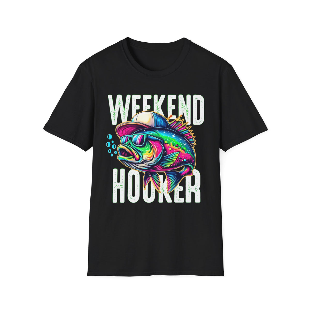Weekend Hooker T-Shirt — Colorful Fishing Fish Graphic Tee for Anglers & Beach Days