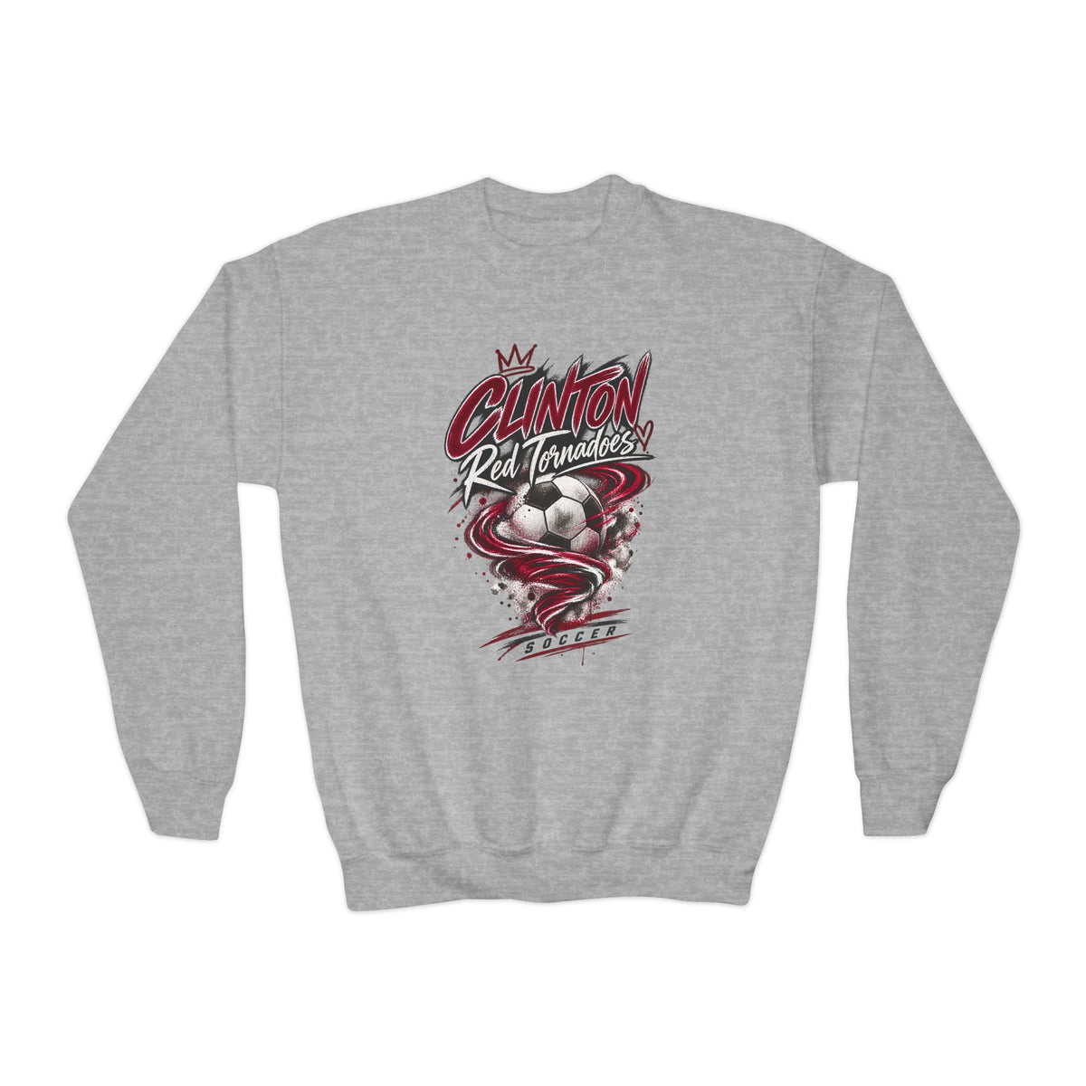 Youth Crewneck Sweatshirt - Clinton Red Tornadoes Soccer Team Graphic
