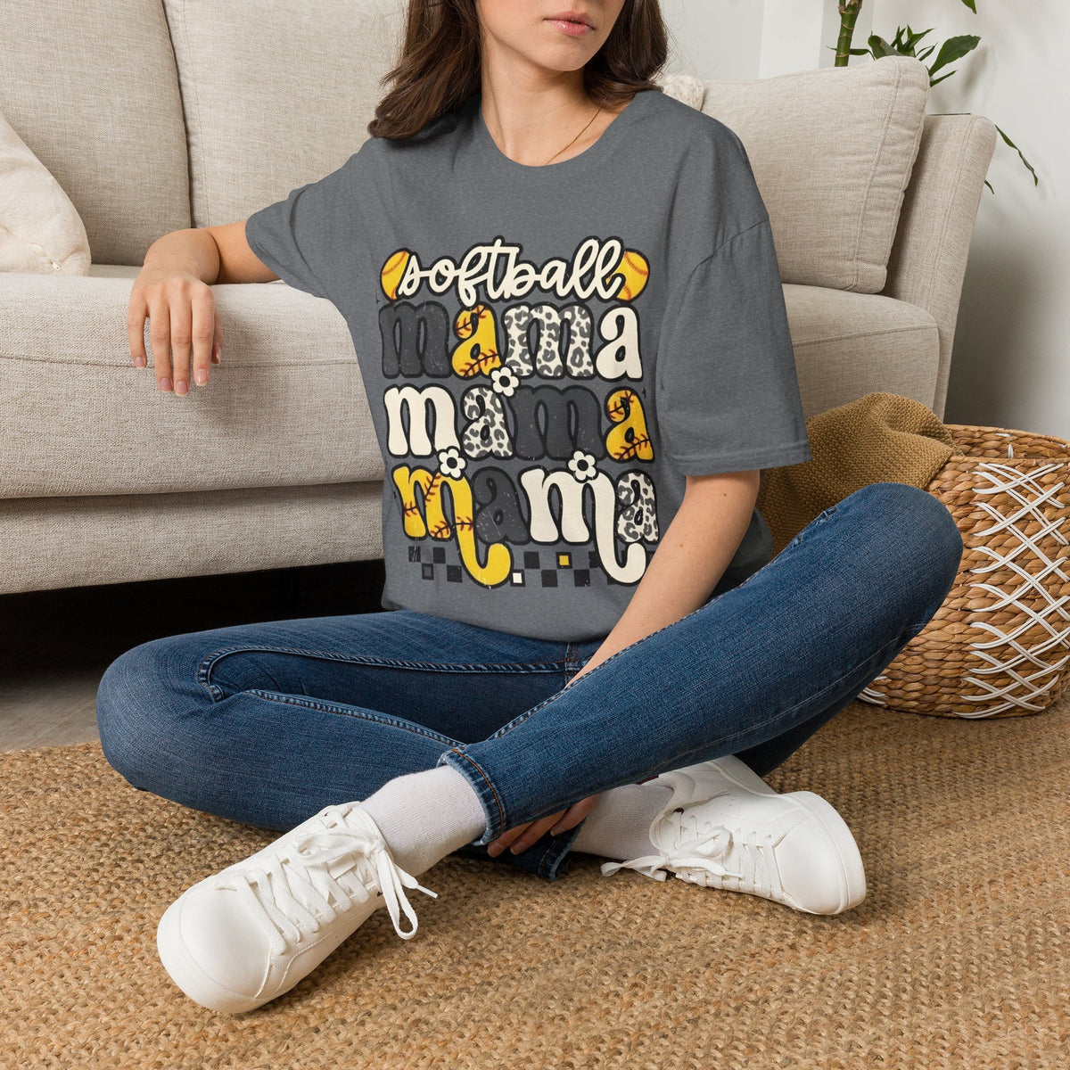 Softball Mama Graphic T-Shirt — Cute Leopard & Ball Mom Shirt