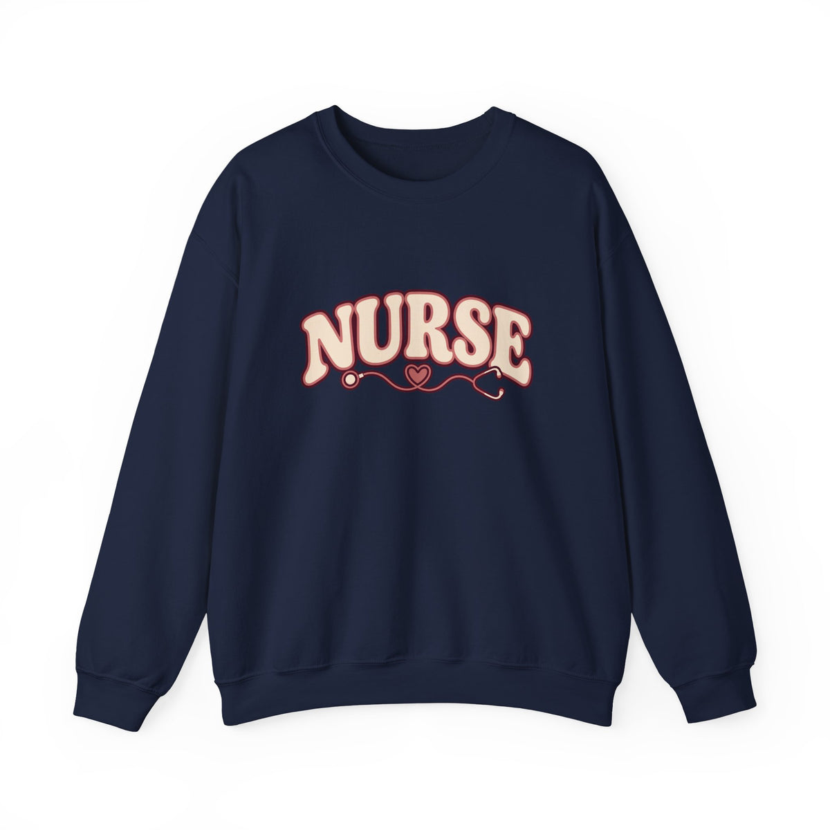 Nurse Crewneck Sweatshirt — Retro Script "NURSE" Design with Heart Stethoscope