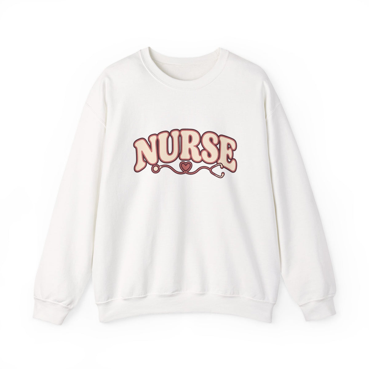 Nurse Crewneck Sweatshirt — Retro Script "NURSE" Design with Heart Stethoscope