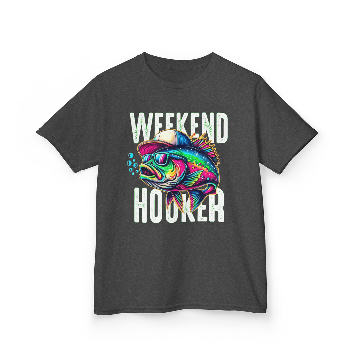 Kids Fish Tee — Colorful Neon Fishing Bass Graphic Shirt for Boys & Girls