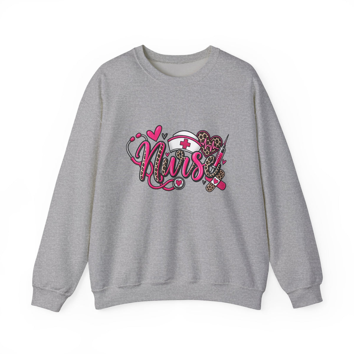 Nurse Heart Stethoscope Crewneck Sweatshirt — Leopard Print Medical Gift