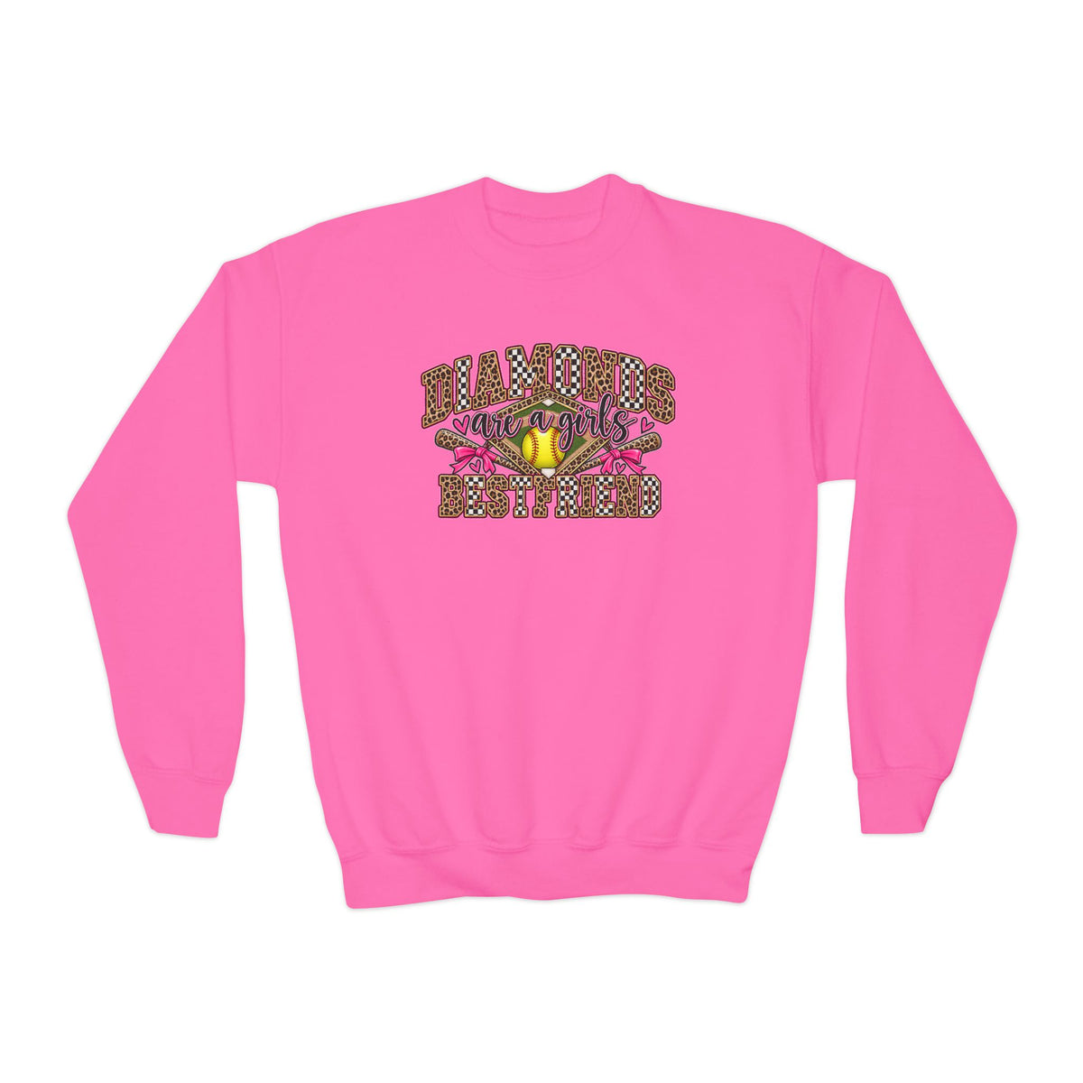 Youth Crewneck Sweatshirt — 'Mama's Boys' Leopard Floral Graphic