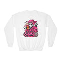 Youth Halloween Crewneck Sweatshirt - Pink Scream Mask Pumpkin Design