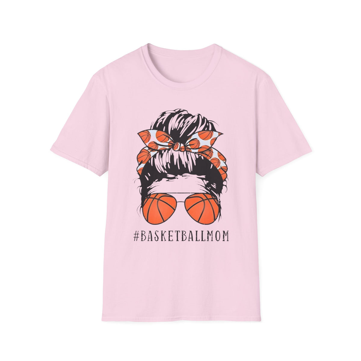 Basketball Mom Graphic T-Shirt — Messy Bun with Basketball Sunglasses