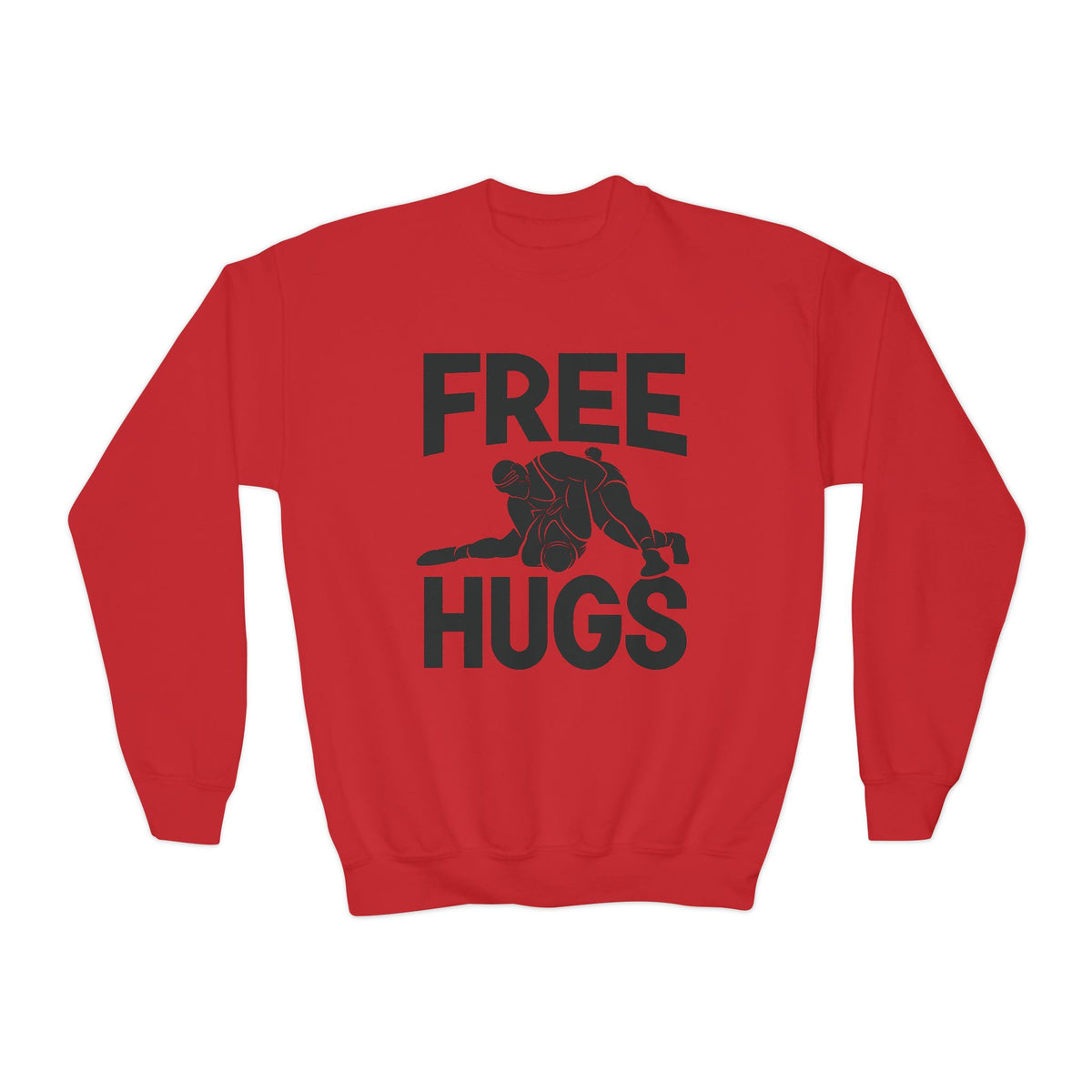 Youth Crewneck Sweatshirt — "FREE HUGS" Wrestling Graphic