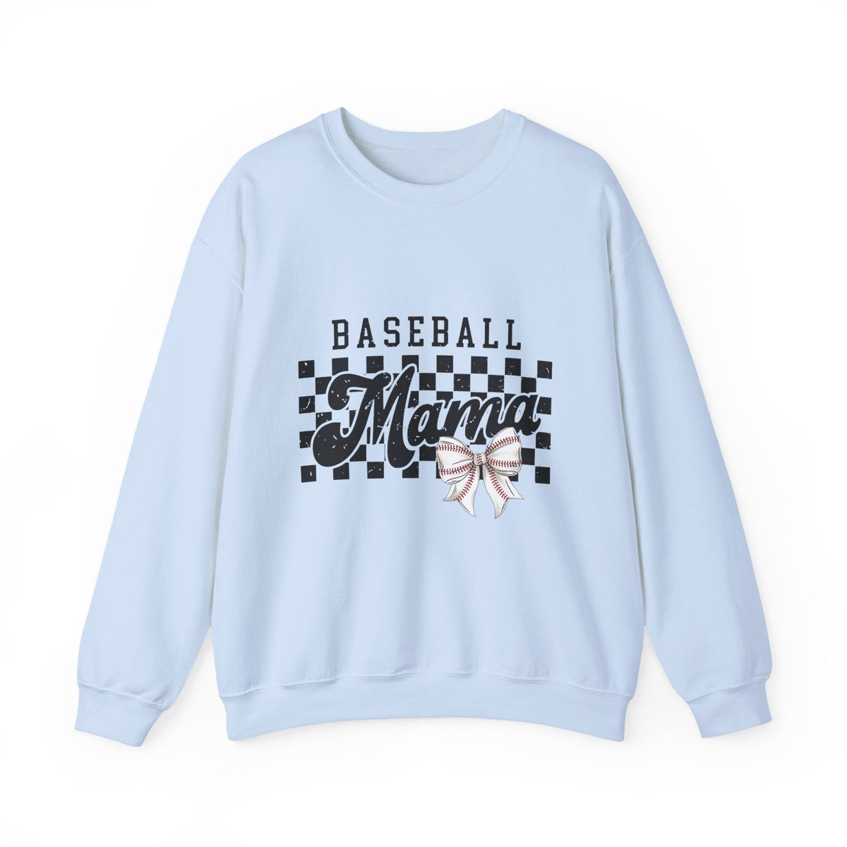 Baseball Mama Sweatshirt — Checkerboard Design with Pink Bow