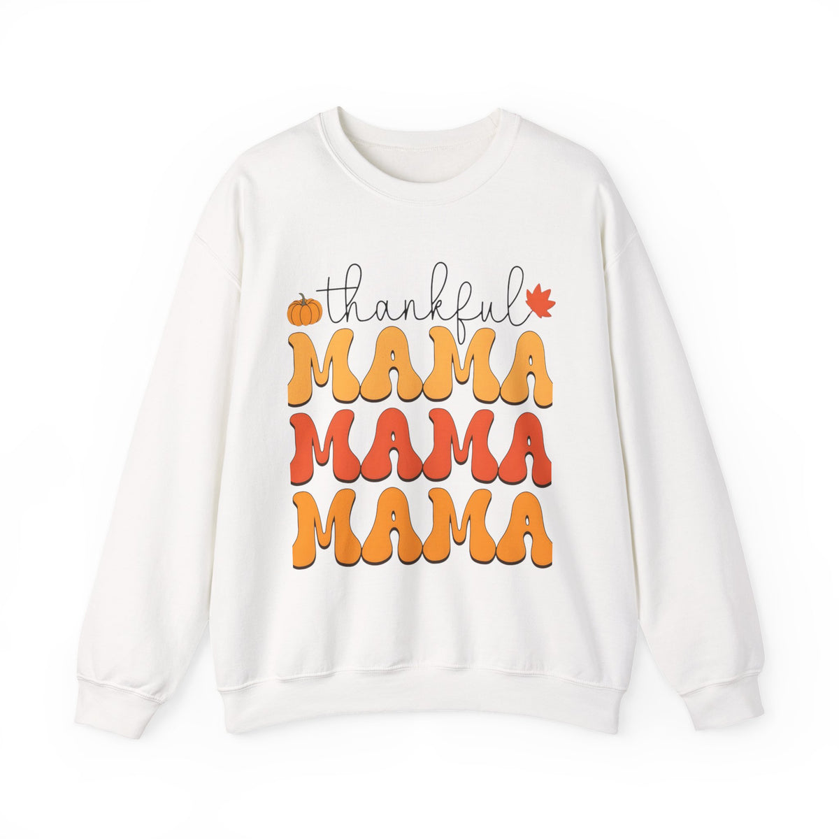 Thankful Mama Crewneck Sweatshirt — Fall Pumpkin & Leaf Graphic