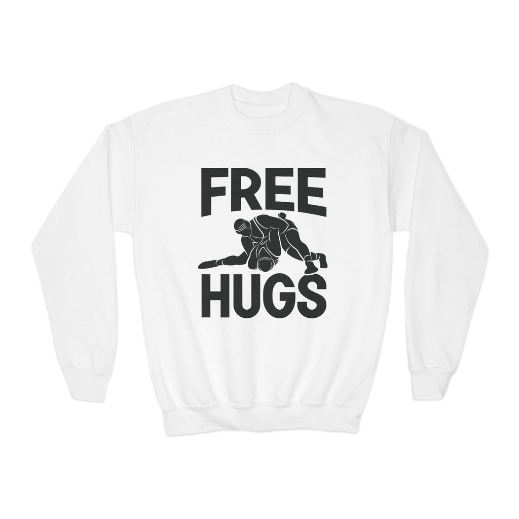 Youth Crewneck Sweatshirt — "FREE HUGS" Wrestling Graphic