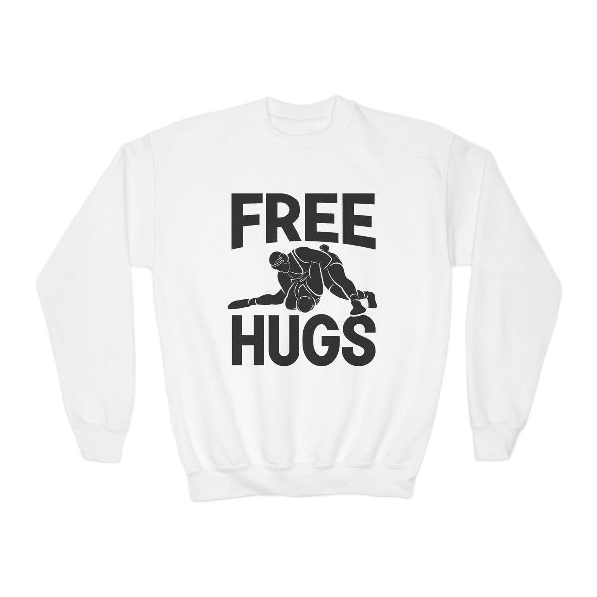 Youth Crewneck Sweatshirt — "FREE HUGS" Wrestling Graphic
