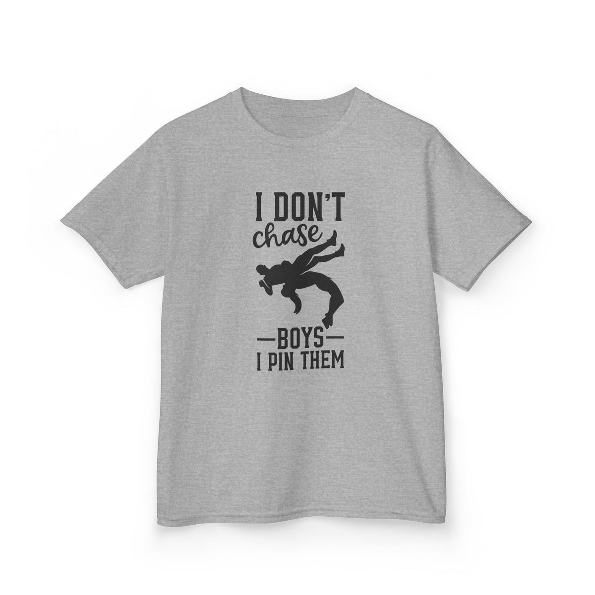 Kids Tee — "I Don't Chase Boys I Pin Them" Wrestling Shirt