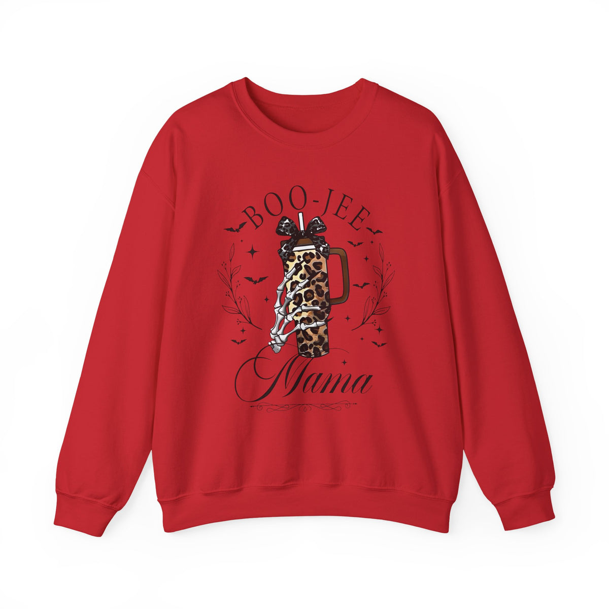 Boo-Jee Mama Crewneck Sweatshirt — Leopard Coffee Tumbler Mom Graphic