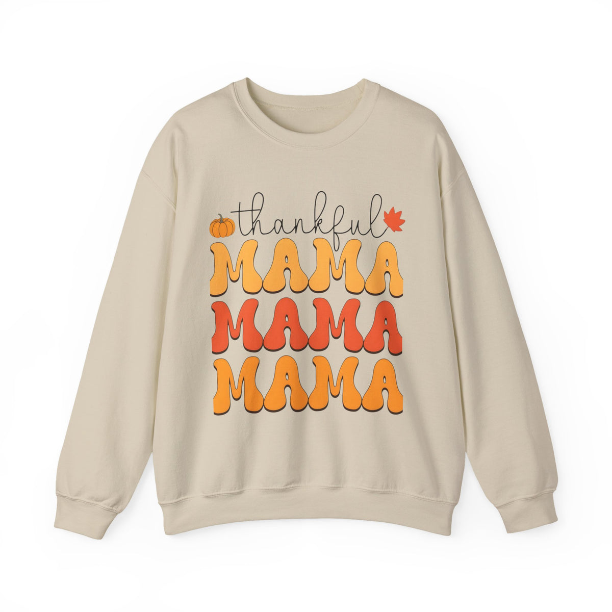 Thankful Mama Crewneck Sweatshirt — Fall Pumpkin & Leaf Graphic