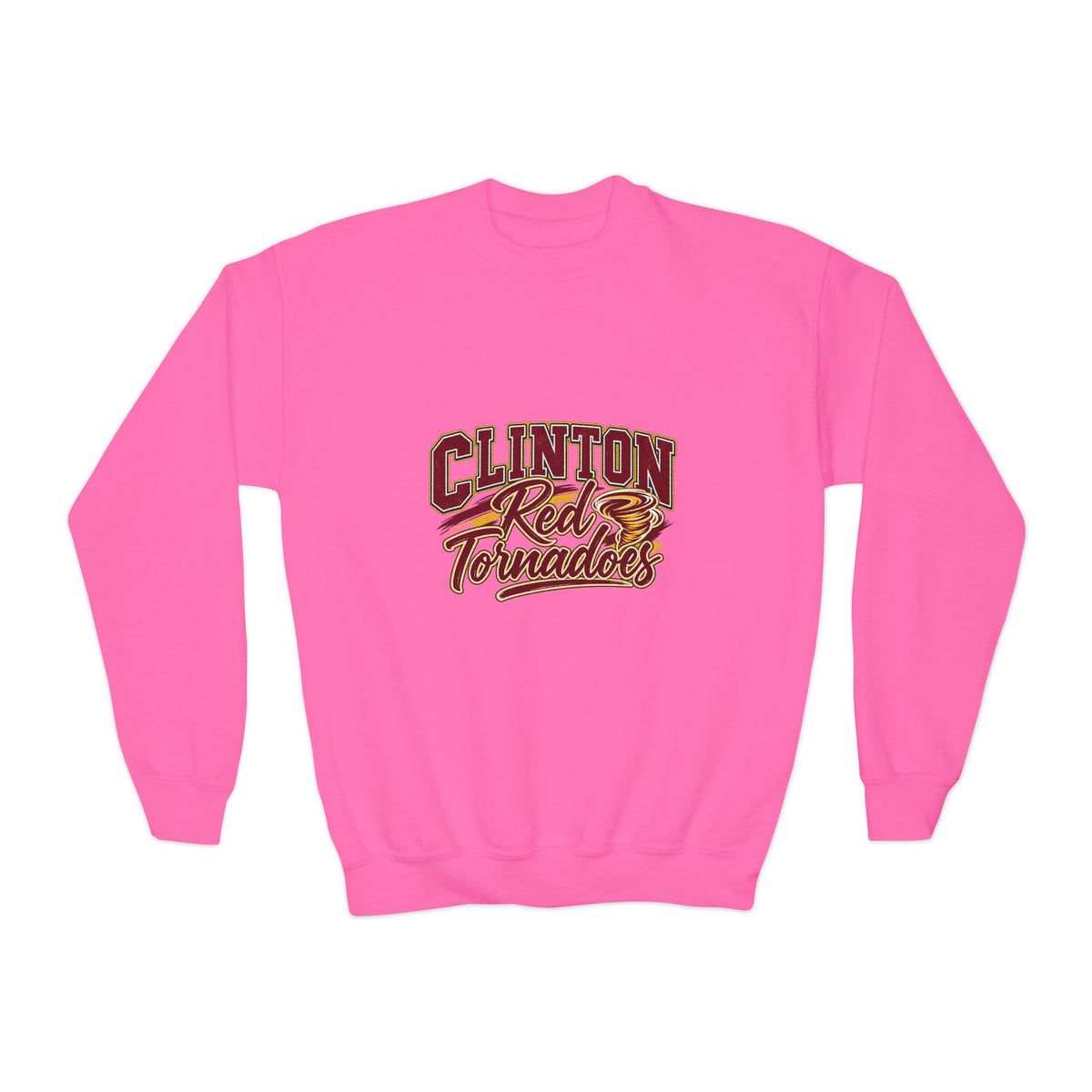 Clinton Red Tornadoes Youth Crewneck Sweatshirt — School Mascot Spirit Pullover