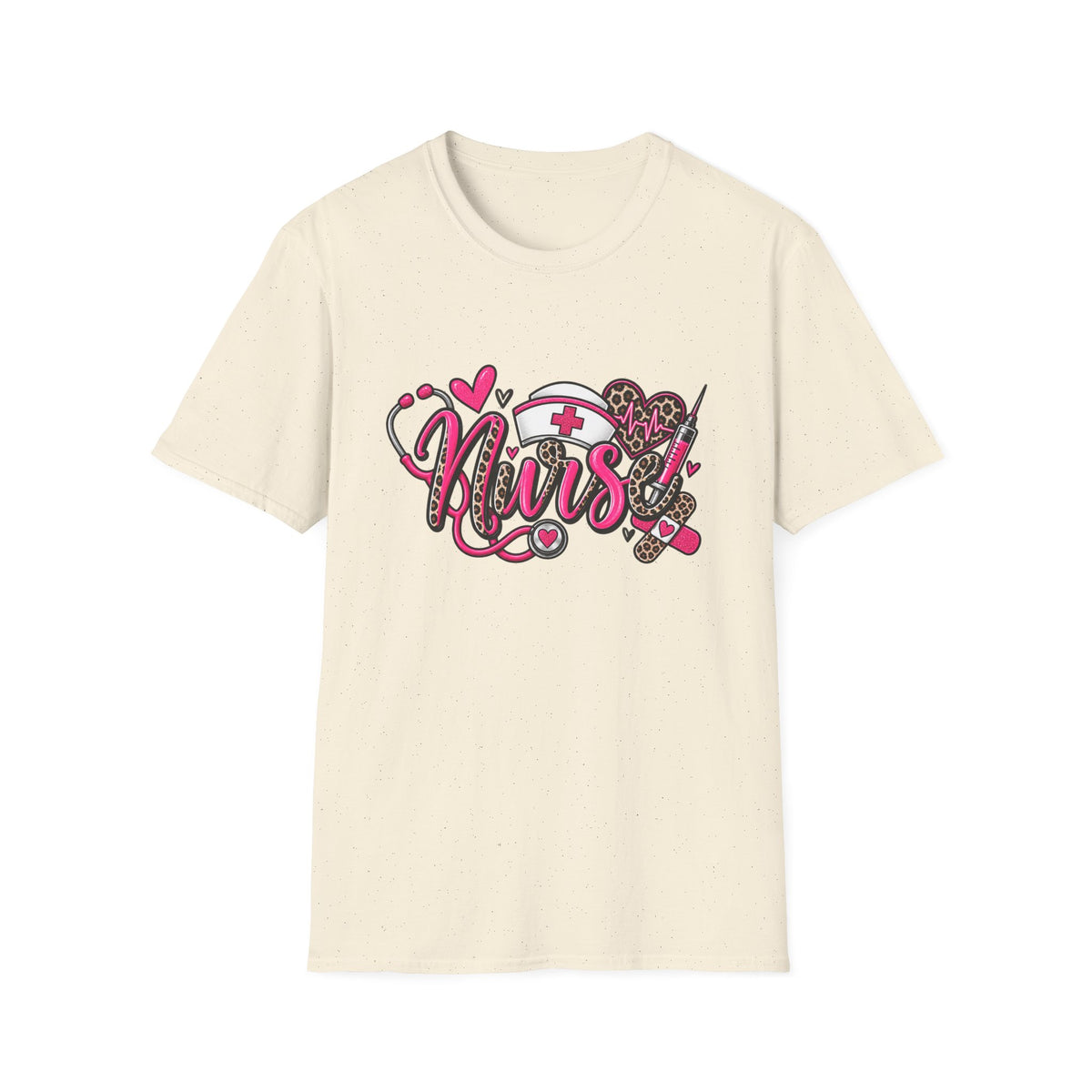 Nurse Heartbeat Graphic T-Shirt — Pink Leopard Medical Nurse Tee