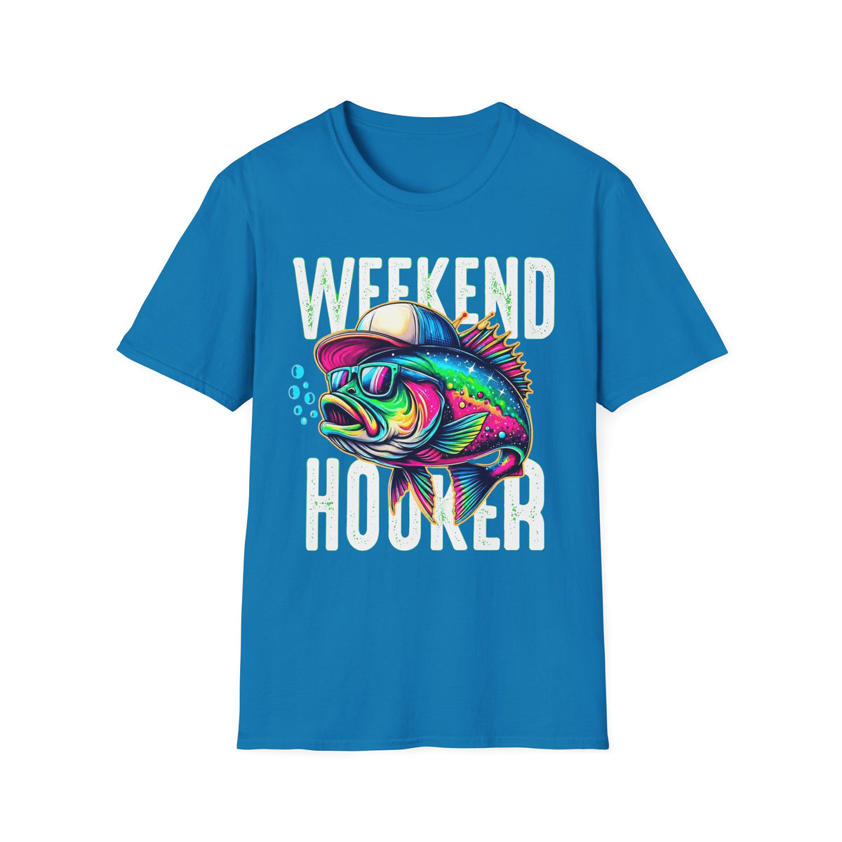 Weekend Hooker T-Shirt — Colorful Fishing Fish Graphic Tee for Anglers & Beach Days