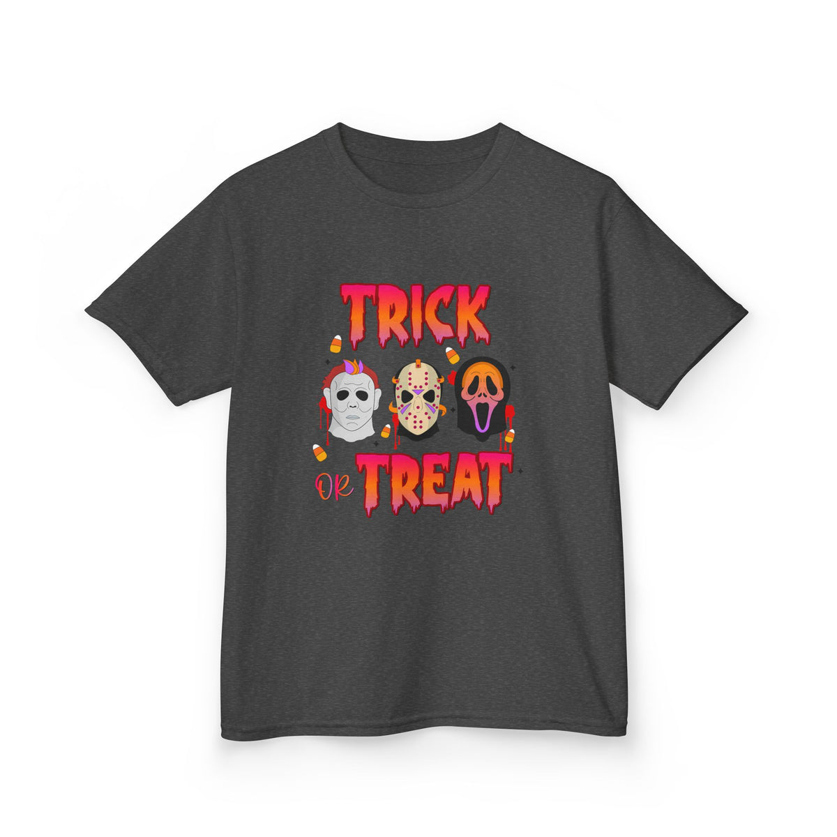 Kids T-Shirt — 'Trick or Treat' Halloween Mask Faces Tee