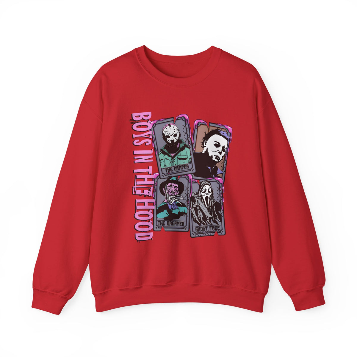 Horror Icons Crewneck Sweatshirt — "Boys in the Hood" Retro Slasher Graphic