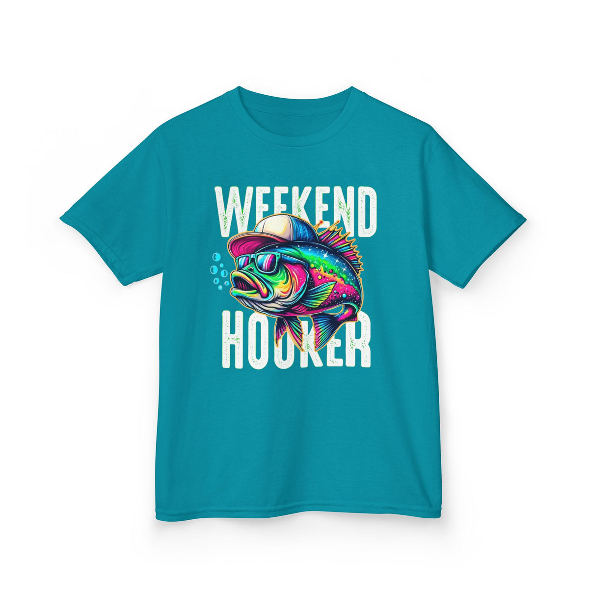 Kids Fish Tee — Colorful Neon Fishing Bass Graphic Shirt for Boys & Girls