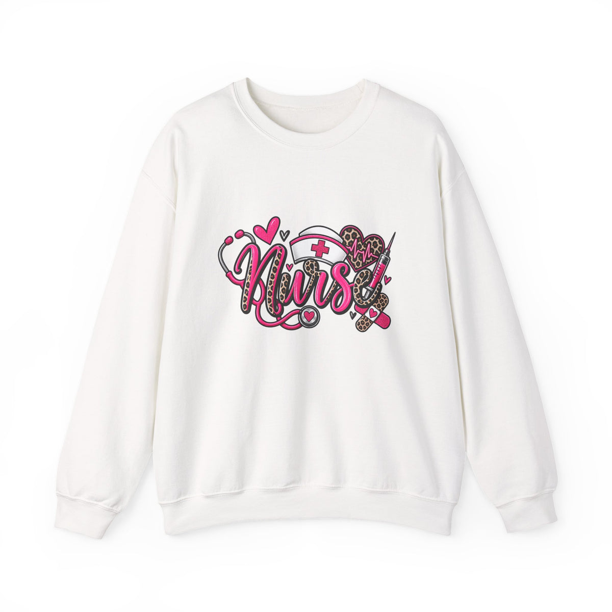 Nurse Heart Stethoscope Crewneck Sweatshirt — Leopard Print Medical Gift