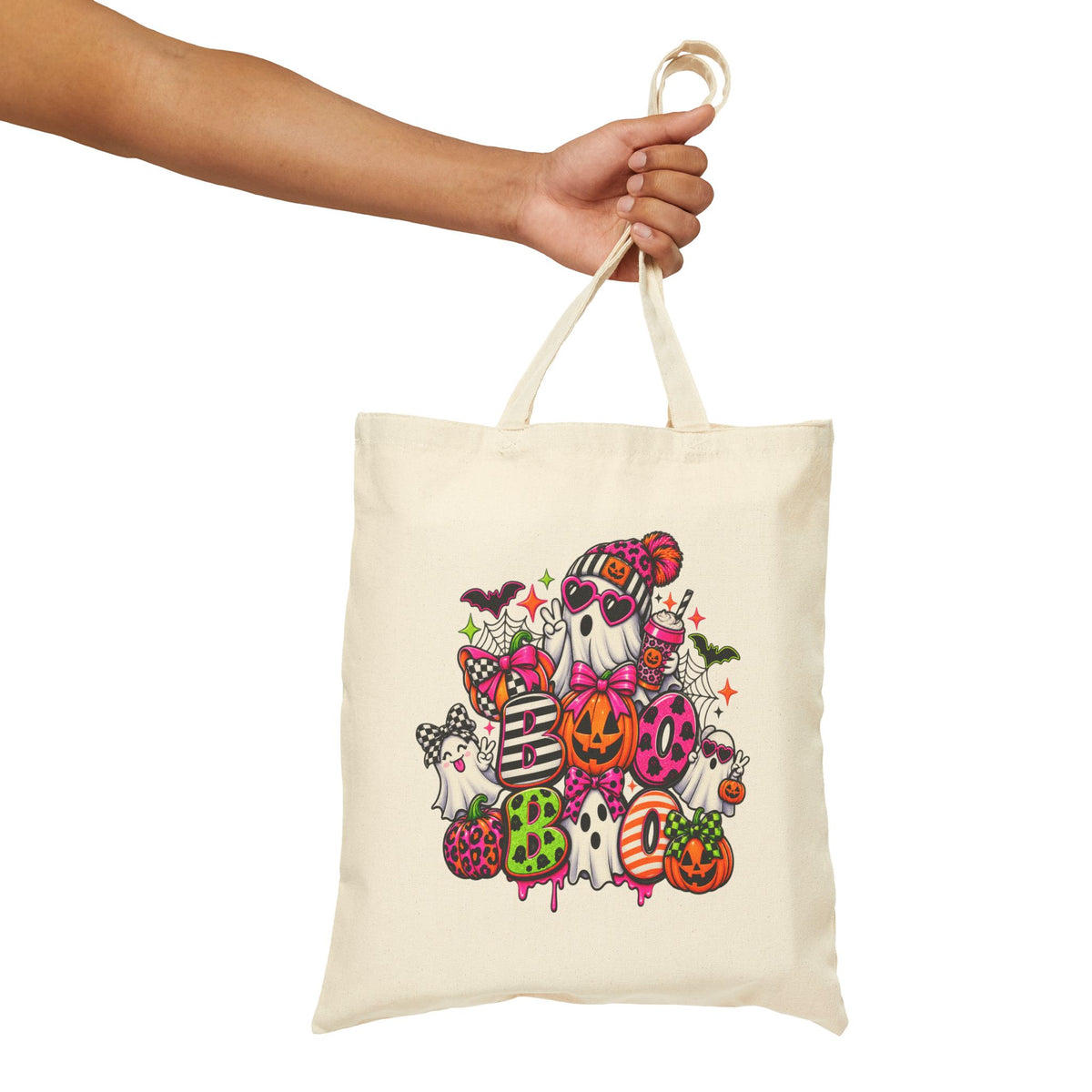 Halloween Ghost & Pumpkins Canvas Tote — Cute Spooky Trick-or-Treat Bag