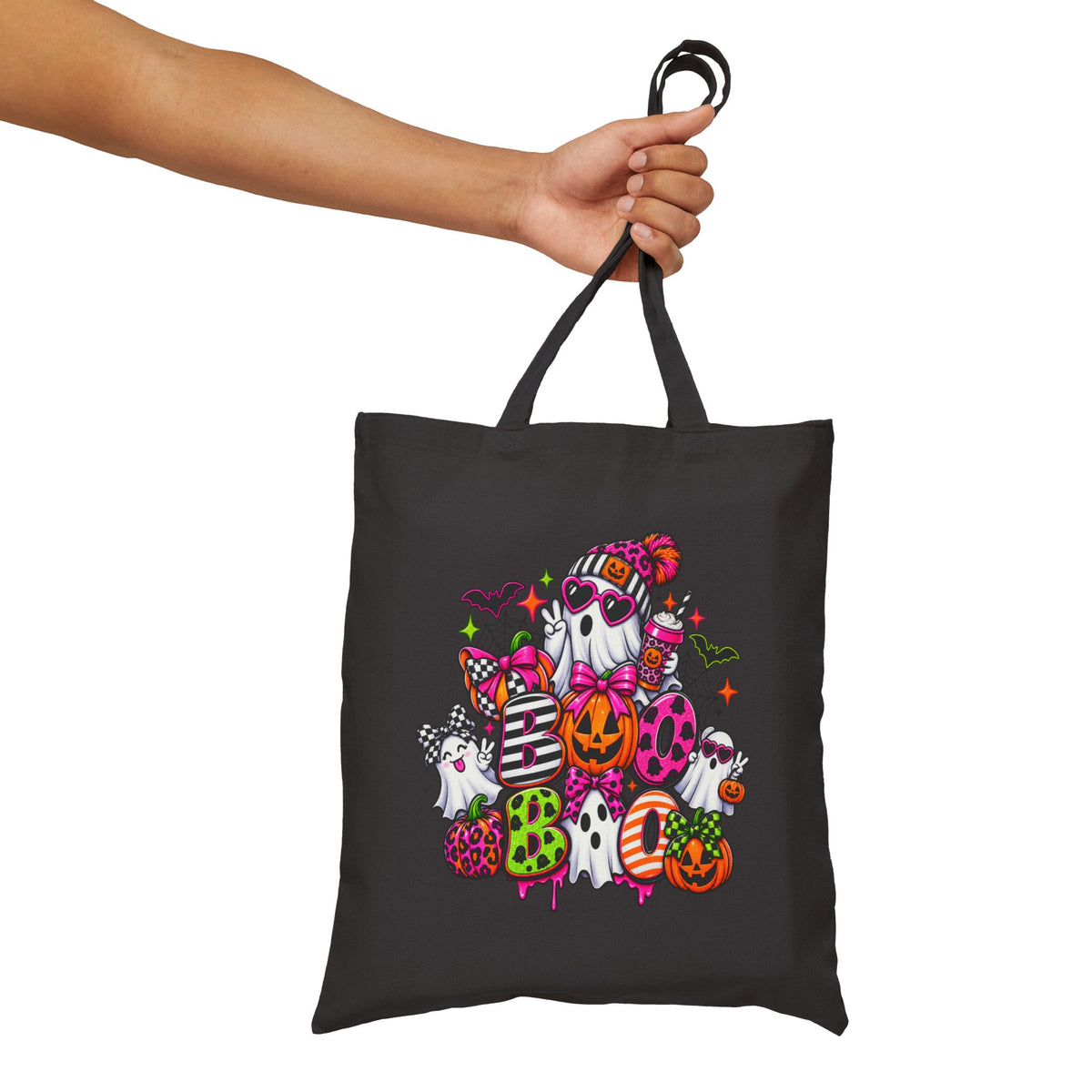 Halloween Ghost & Pumpkins Canvas Tote — Cute Spooky Trick-or-Treat Bag