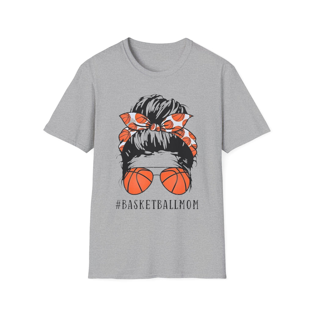 Basketball Mom Graphic T-Shirt — Messy Bun with Basketball Sunglasses