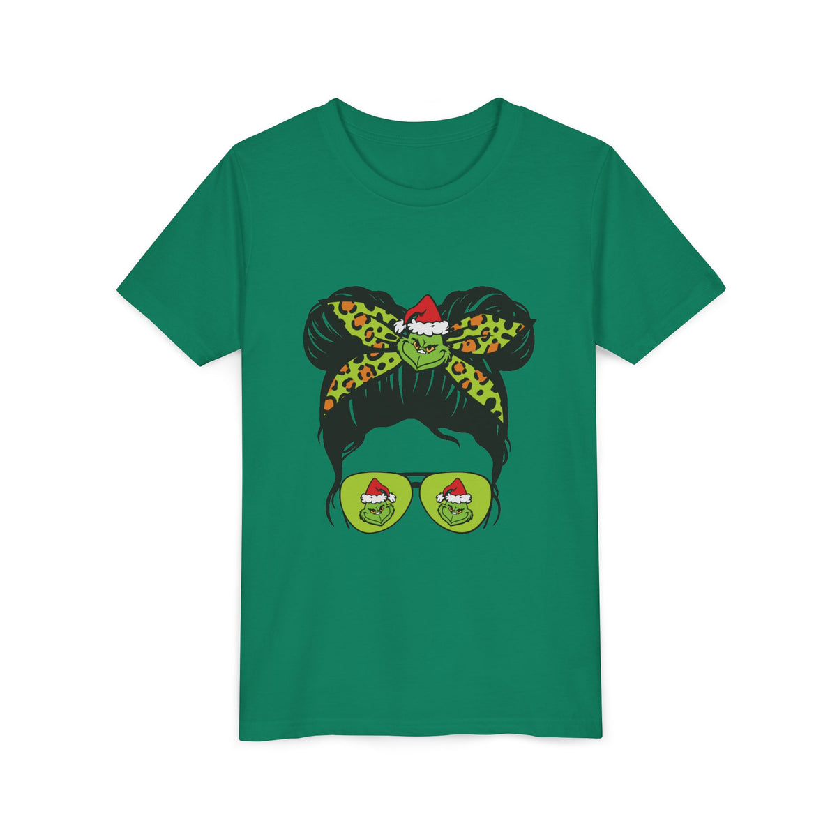 Holiday Grinch Messy Bun Kids Tee