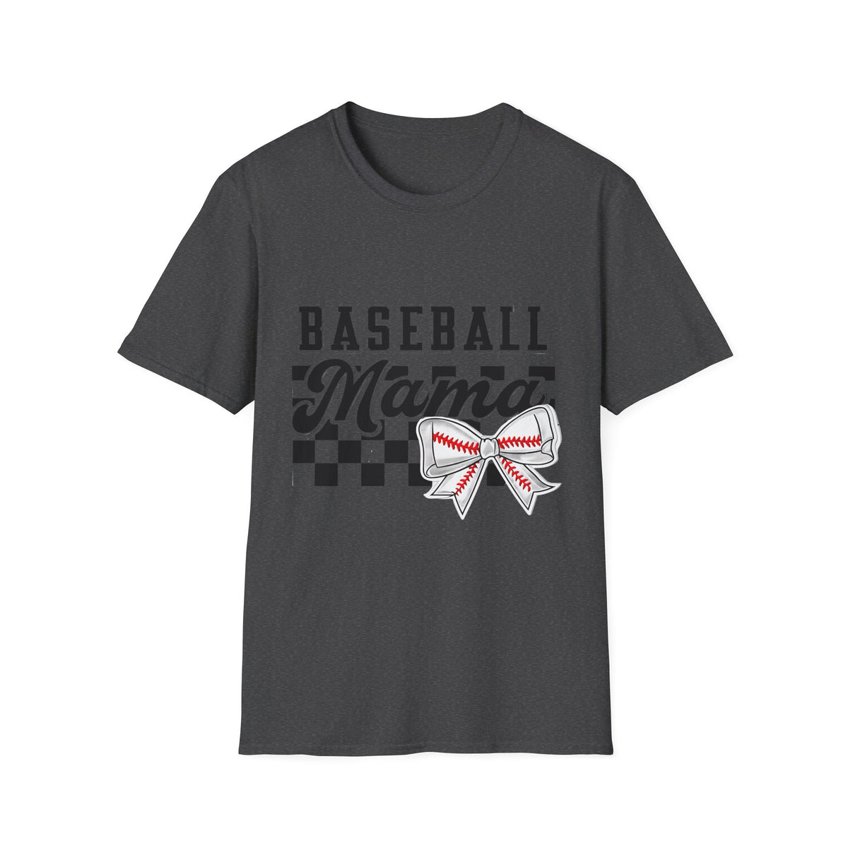 Baseball Mama T-Shirt — Checkerboard Bow Soft Tee for Baseball Moms