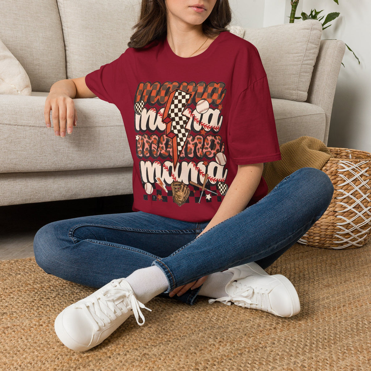 Baseball Mama T-Shirt — Checkerboard Lightning Mom Graphic Tee