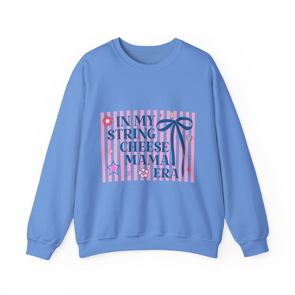 Crewneck Sweatshirt — "In My String Cheese Mama Era" Pink Ribbon Graphic
