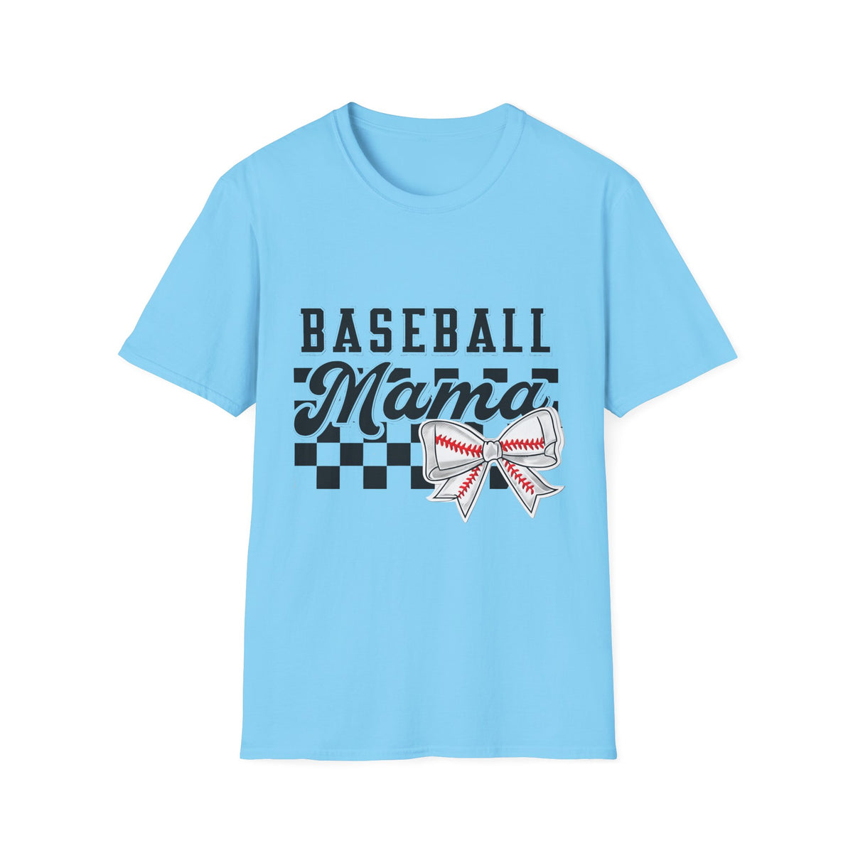 Baseball Mama T-Shirt — Checkerboard Bow Soft Tee for Baseball Moms