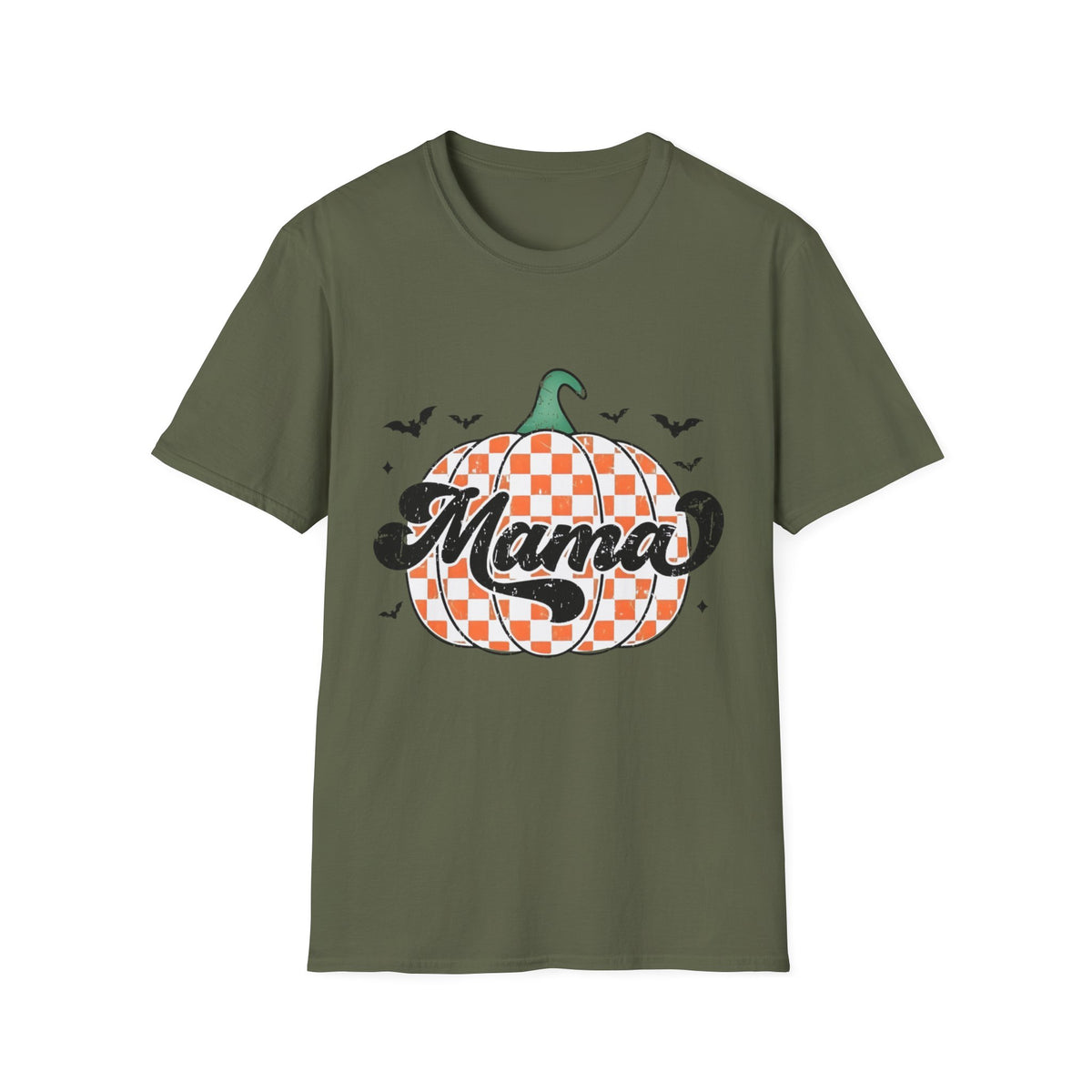 Mama Pumpkin T-Shirt — Checkered Fall Halloween Tee for Moms