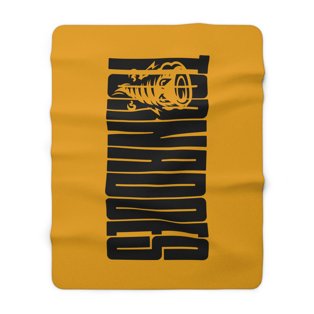 Sherpa Fleece Blanket — Bold Vertical Grizzly Text Design (Mustard)