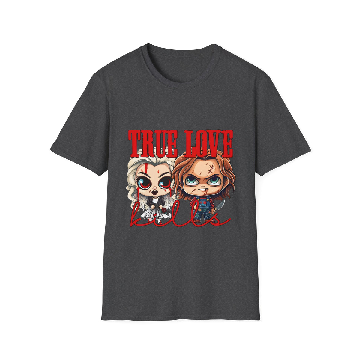 True Love Horror Couple T-Shirt — Cute Chibi Chucky & Tiffany Graphic Tee