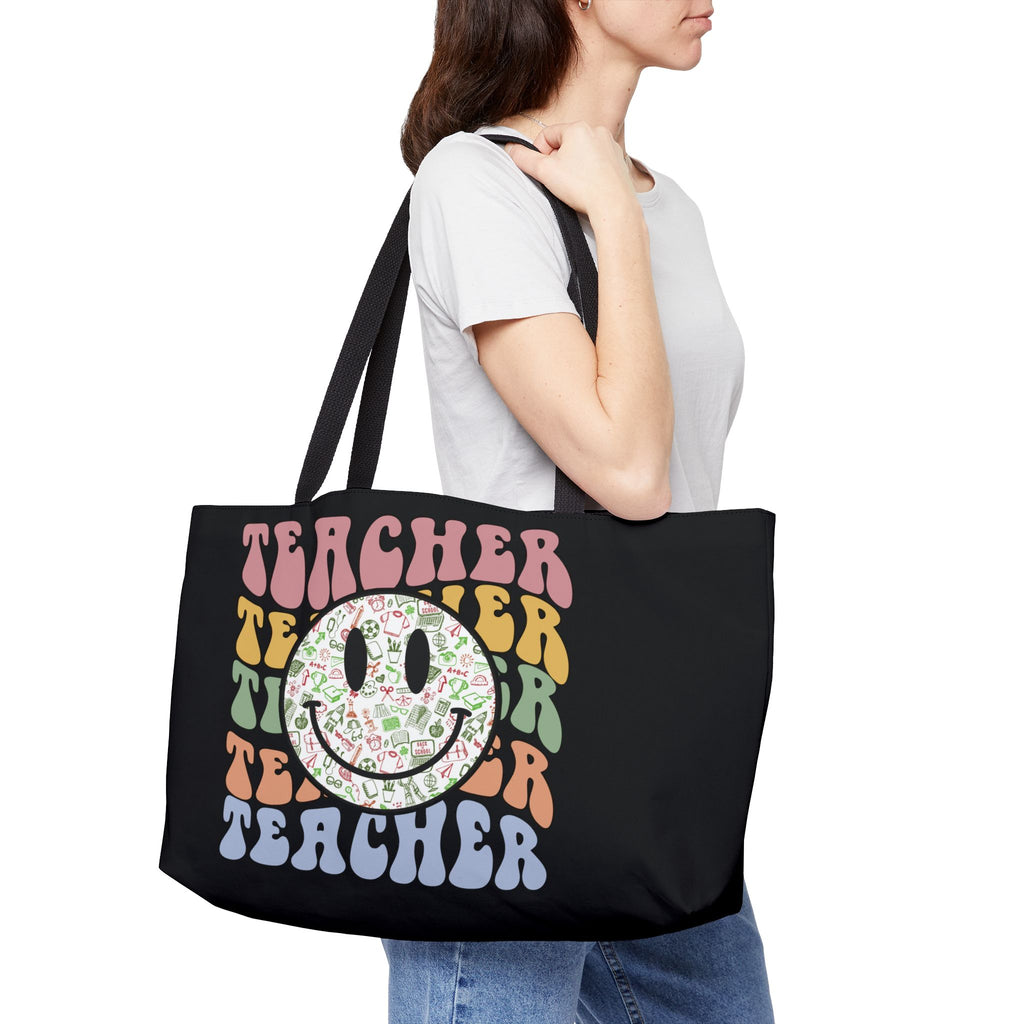 Teacher Smiley Weekender Tote Bag — Retro Floral Smile Teacher Gift