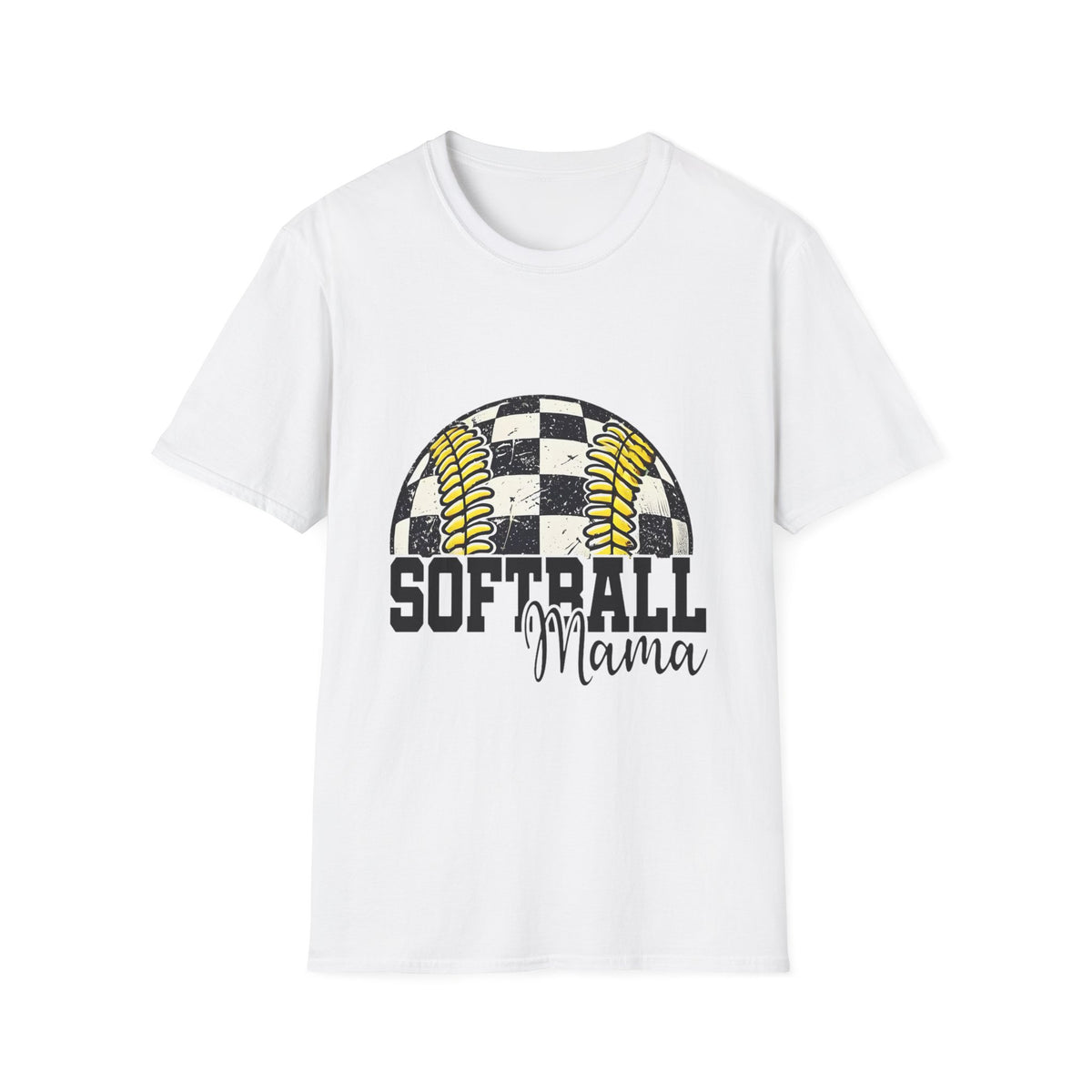 Softball Mama T‑Shirt — Checkered Ball Graphic Softball Mom Tee
