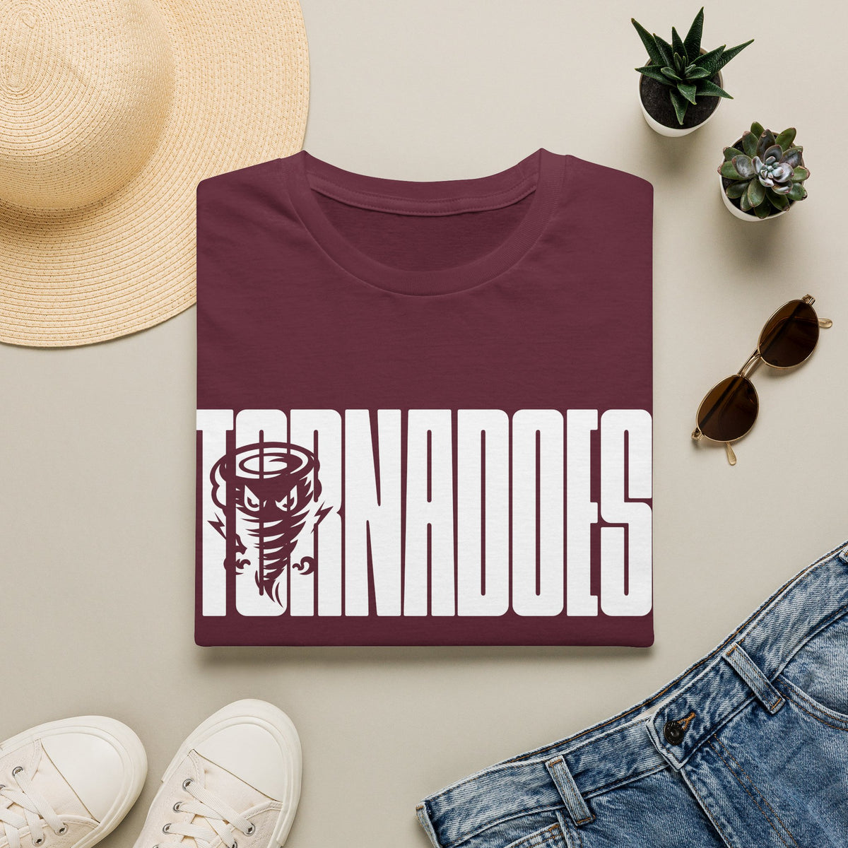 Tornadoes Graphic T-Shirt — Bold Storm Typography with Tornado Icon