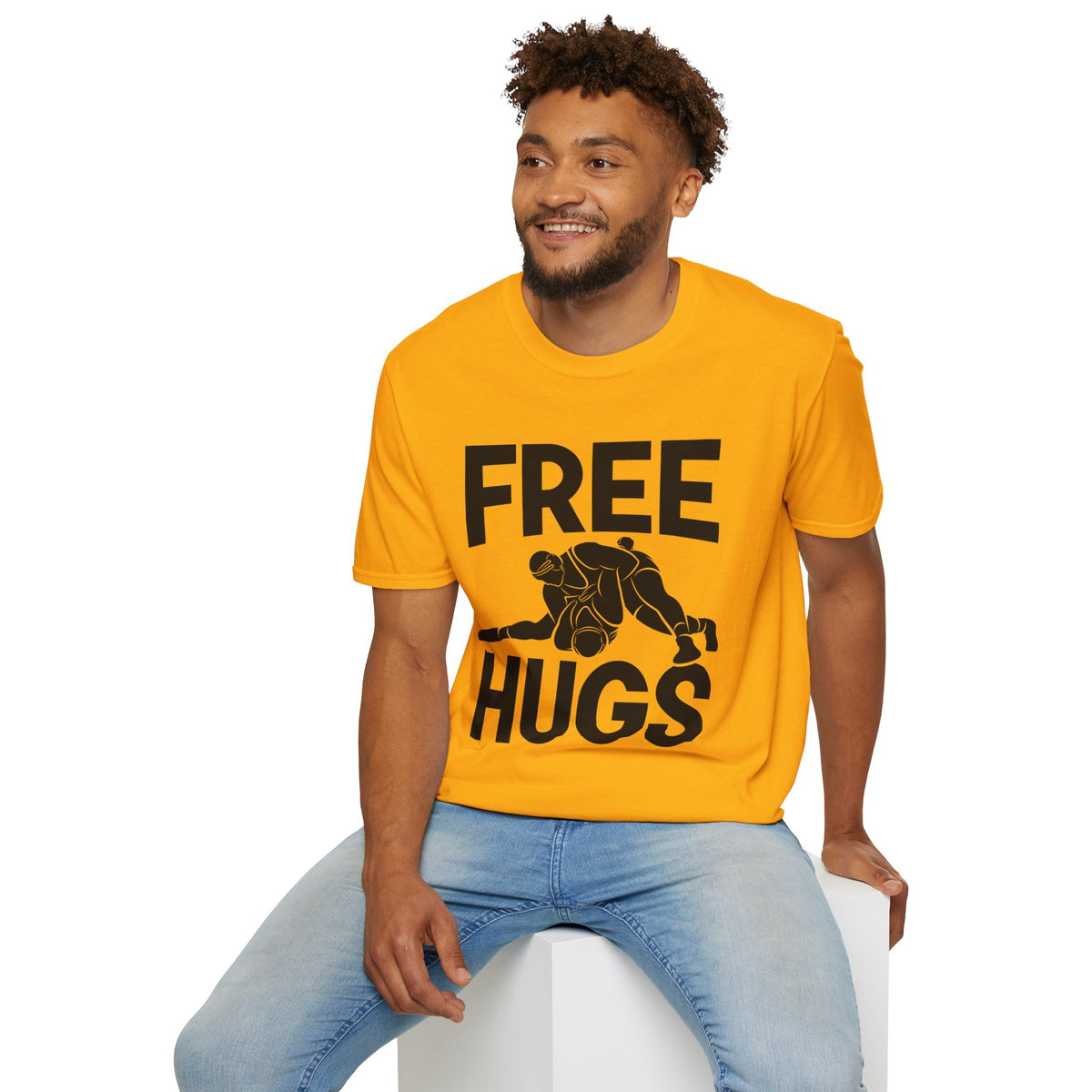 Free Hugs T-Shirt — Playful Graphic Tee with Hugging Illustration