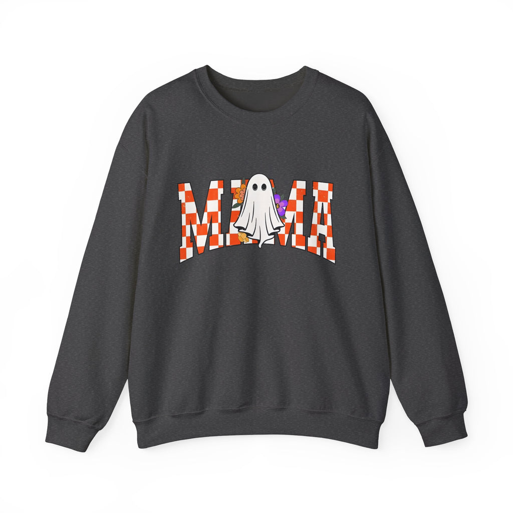 Mama Ghost Checkerboard Crewneck Sweatshirt — Cute Halloween Mom Pullover