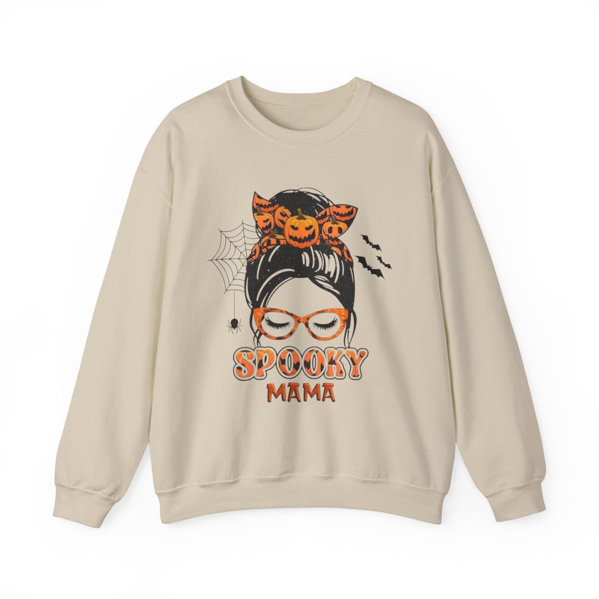 Spooky Mama Sweatshirt - Halloween Pumpkin Messy Bun Crewneck for Moms